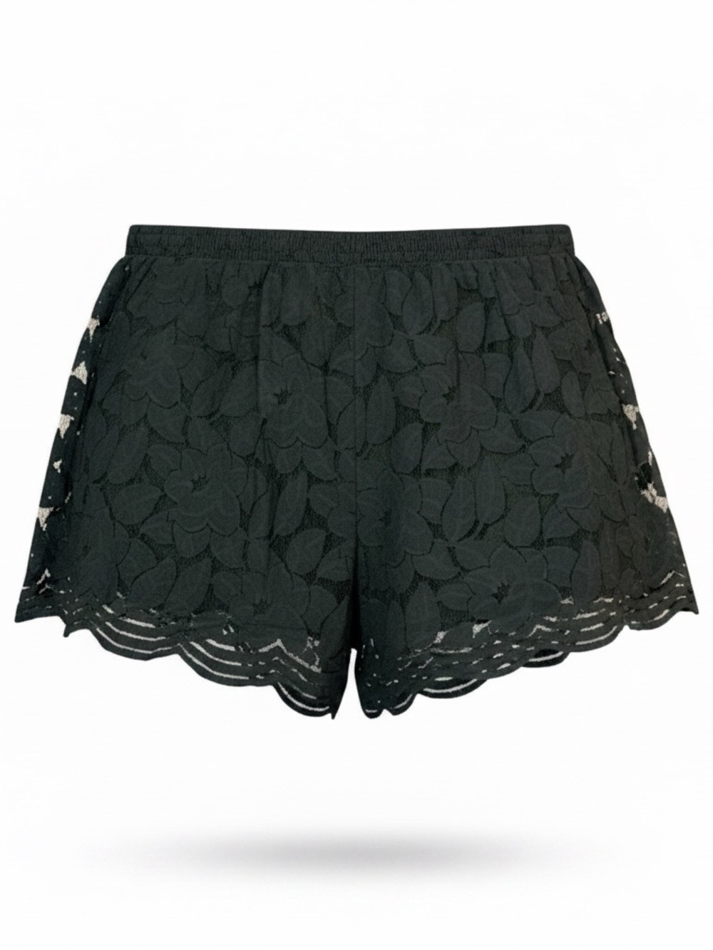 Torrid 2X Black Floral Lace Scallop Stretchy Hem Shorts /w Undershorts Plus Size